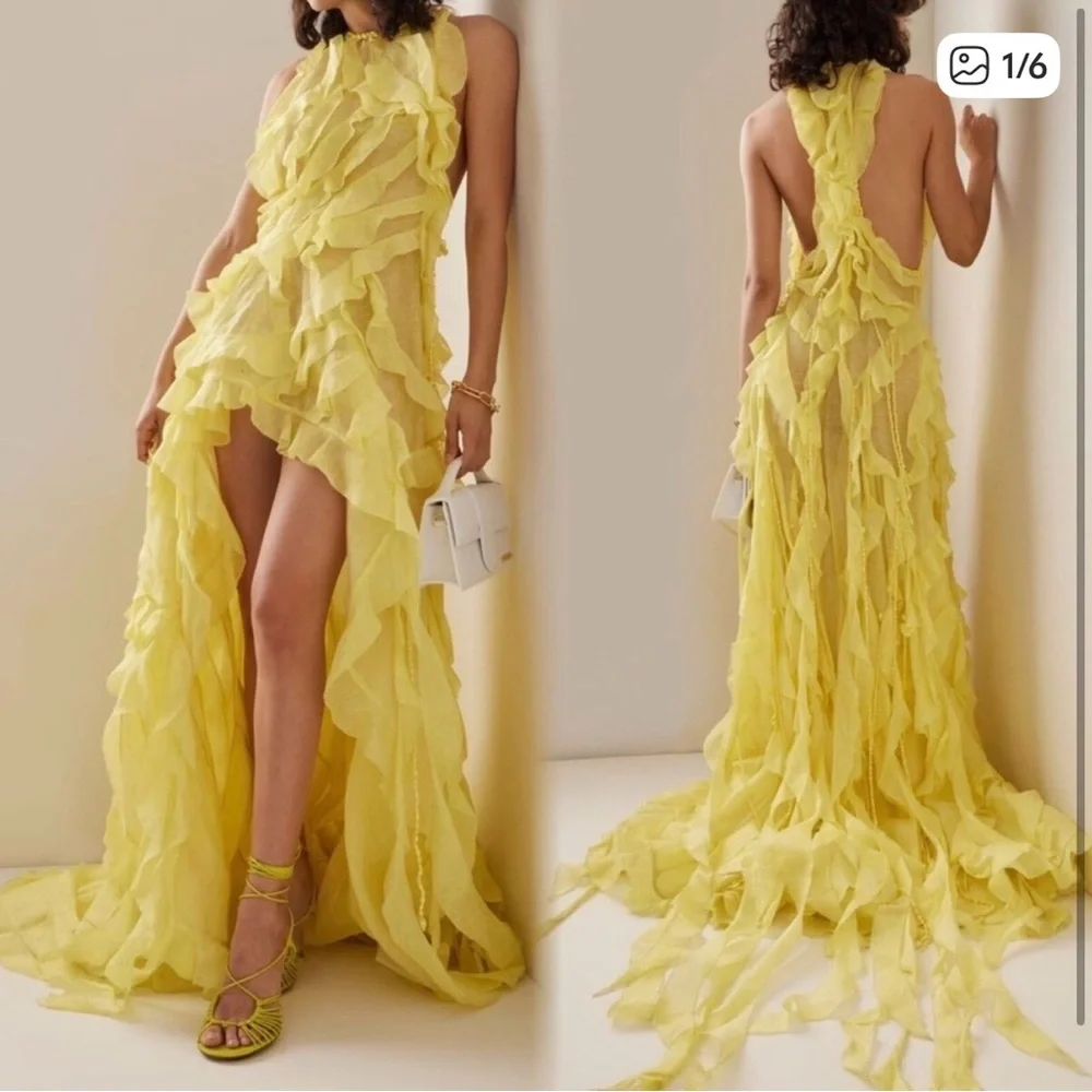 Zimmermann Yellow High Low Ruffled Dress - Picture 1 of 3